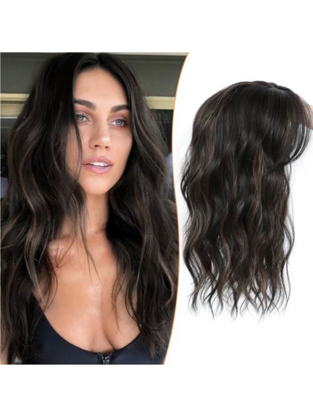Wavy Clip-In Hair Topper - Dark Brown